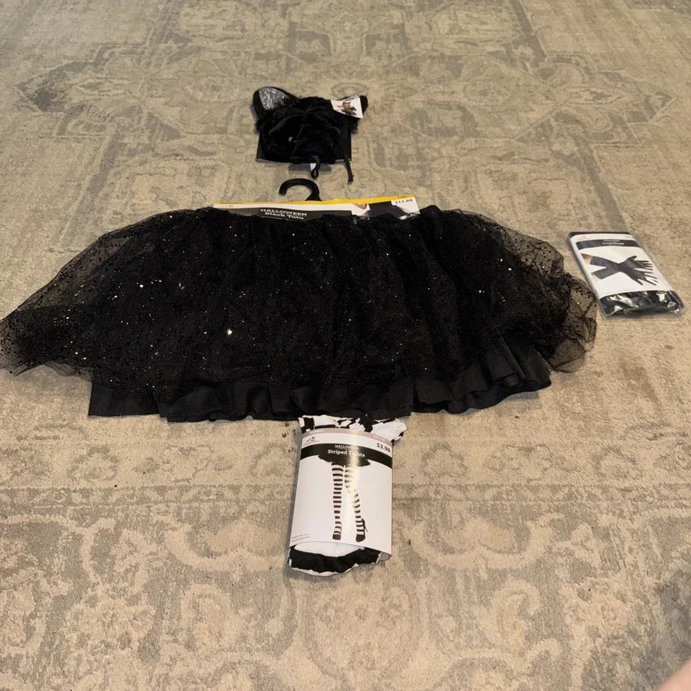 Black Cat Tutu XL 16-18 Kitty Dress Up Halloween Womens Costume Tail Ears Gloves